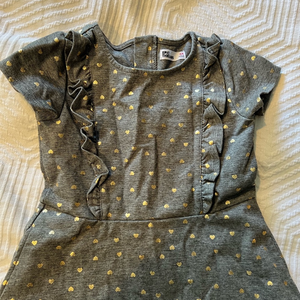 Grey with gold hearts A line dress